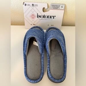 Isotoner Women's Blue Open Toe Plush Slippers 6.5-7 New